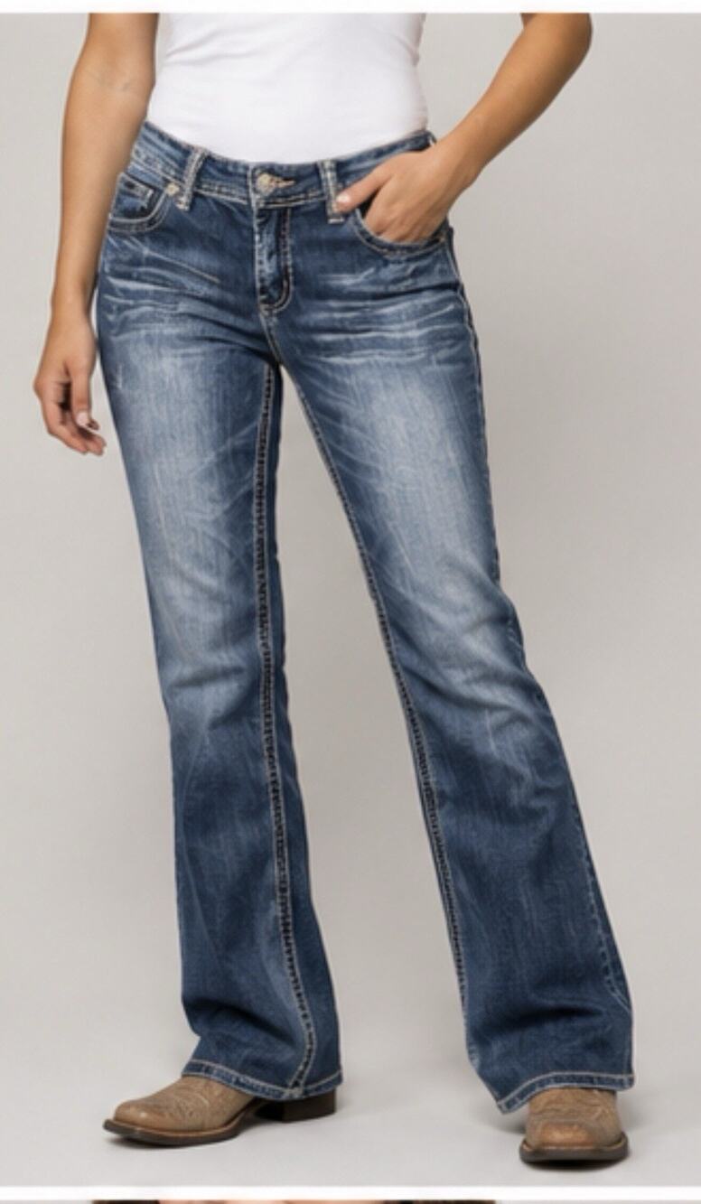 Ariya Jeans Women’s 9/10 Bootcut Blue Denim Distressed Faded Stretch Jeans